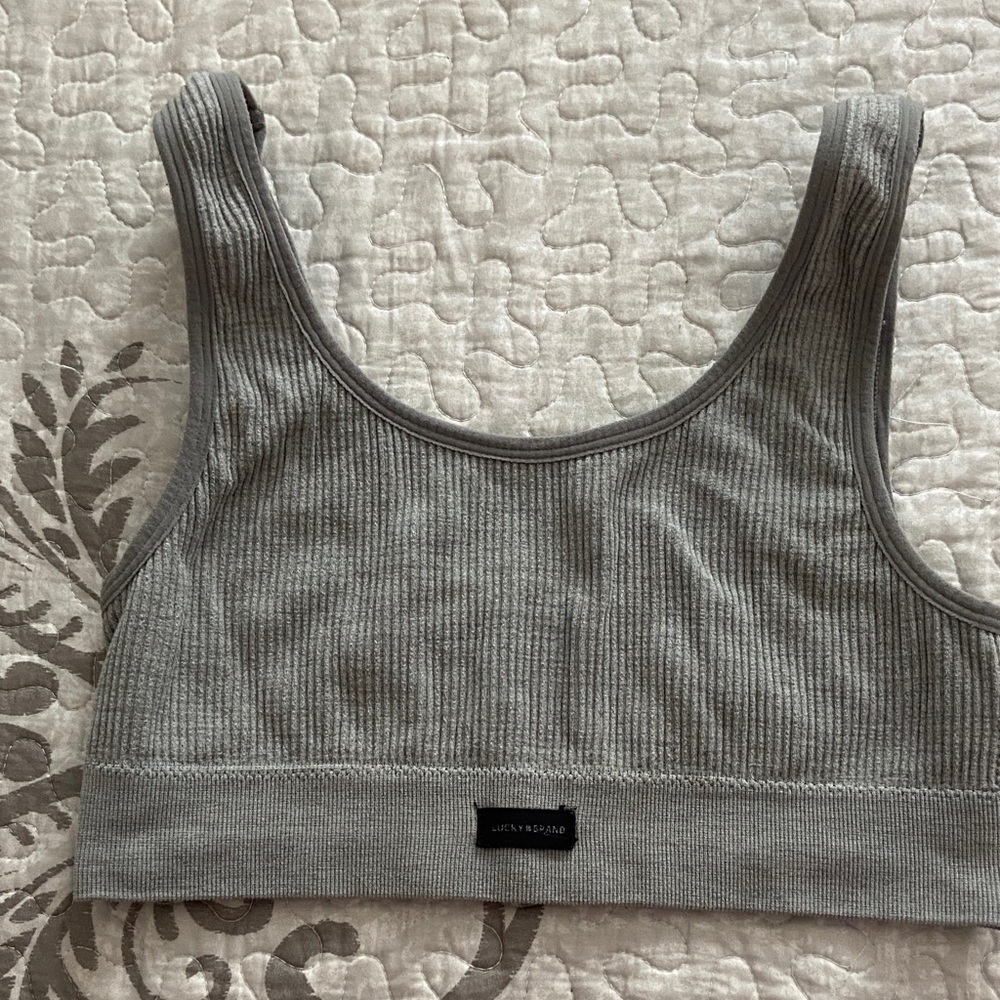 Lucky Brand Gray Ribbed Sports Bra